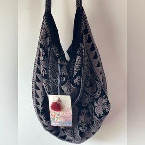 Johnny Was velvet embroidered black Crossbody purse NWT